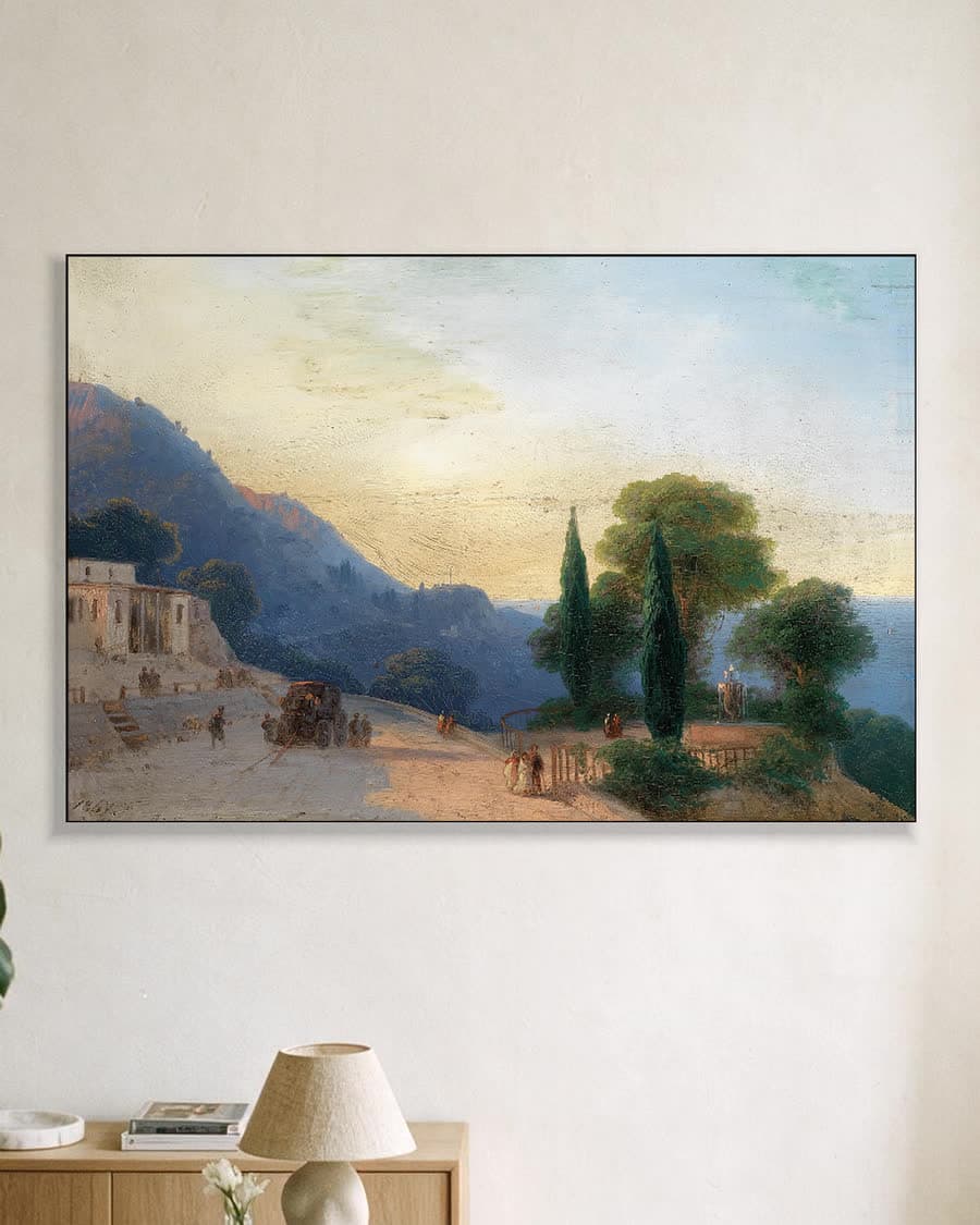 Een zomerdag op de Krim in een aluminium frame aan dezelfde muur