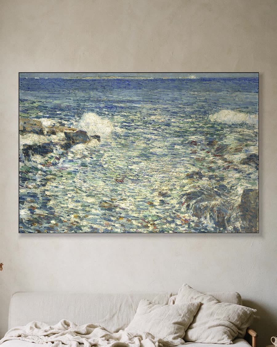 Branding, Isles of Shoals in een aluminium frame aan dezelfde muur