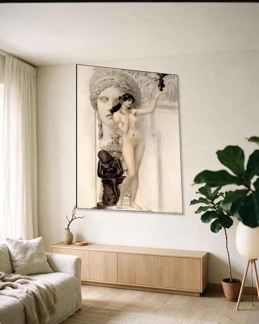 Allegorie van de Beeldhouwkunst in een aluminium frame aan dezelfde muur