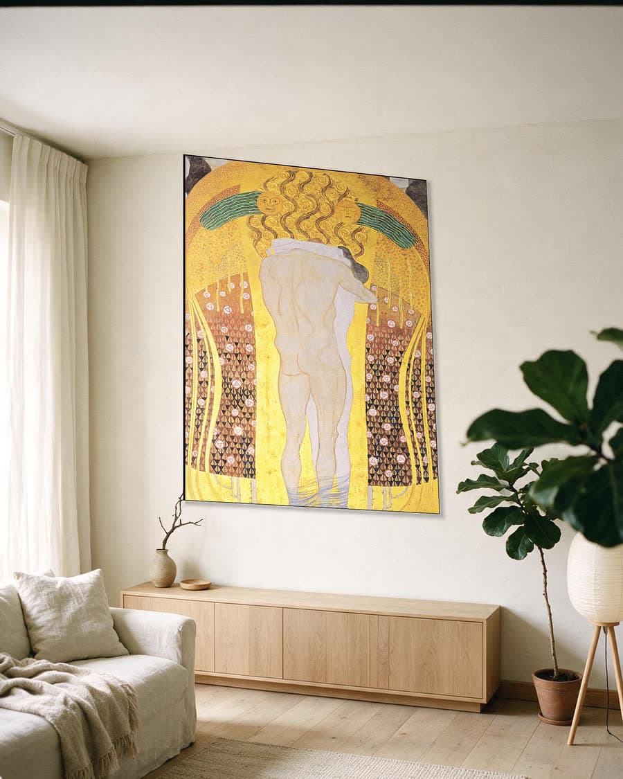 Het Beethovenfries in een aluminium frame aan dezelfde muur