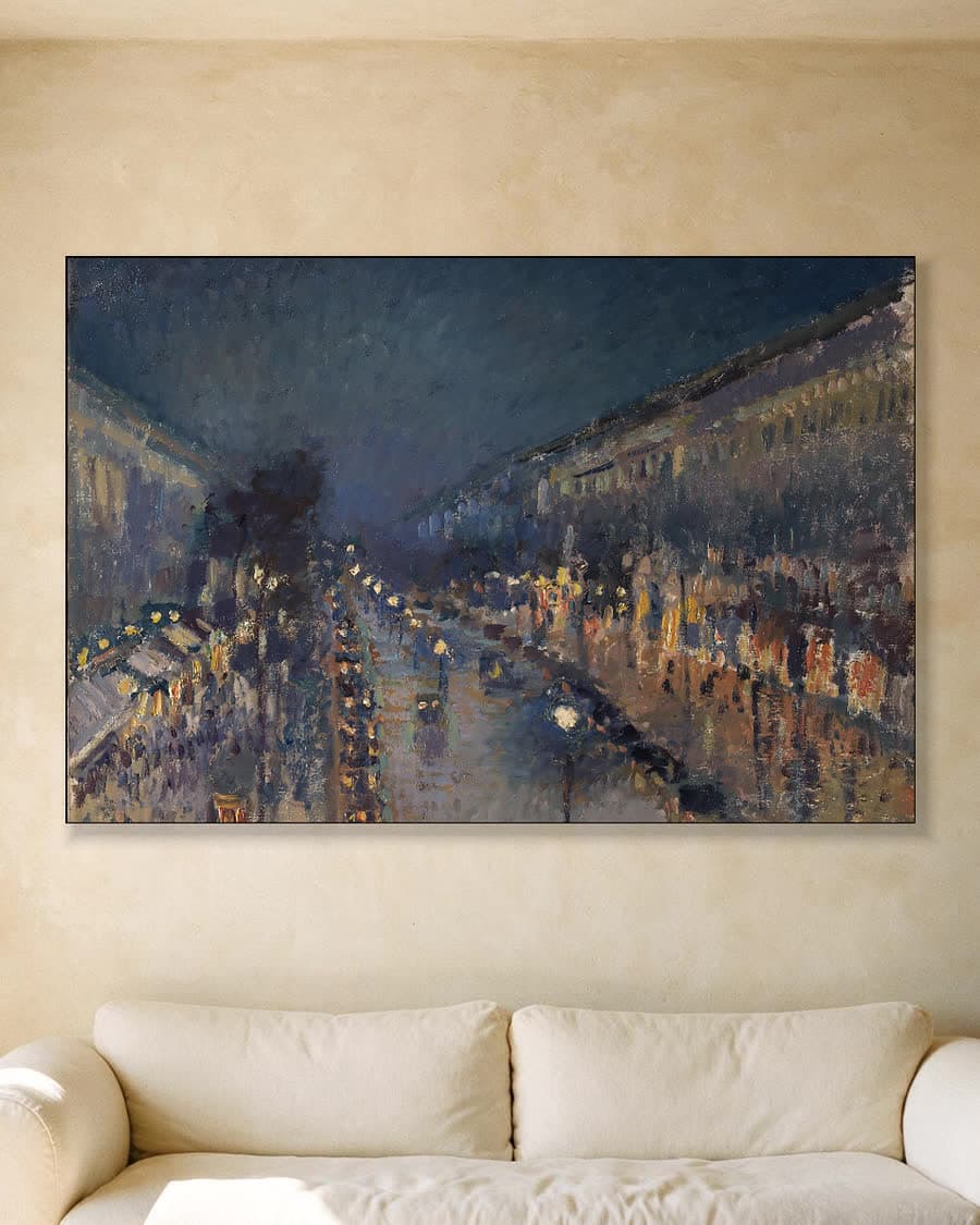 Boulevard Montmartre bij nacht in een aluminium frame aan dezelfde muur