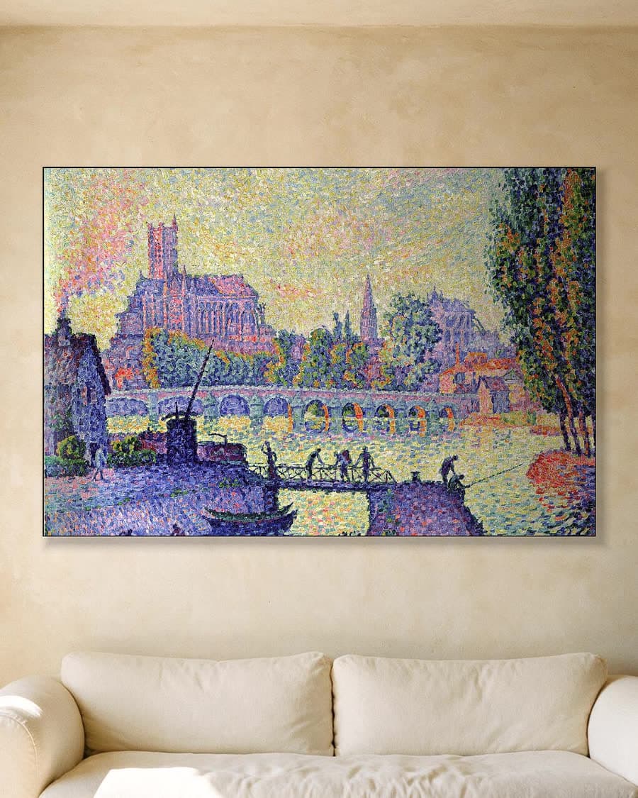 De brug bij Auxerre in een aluminium frame aan dezelfde muur