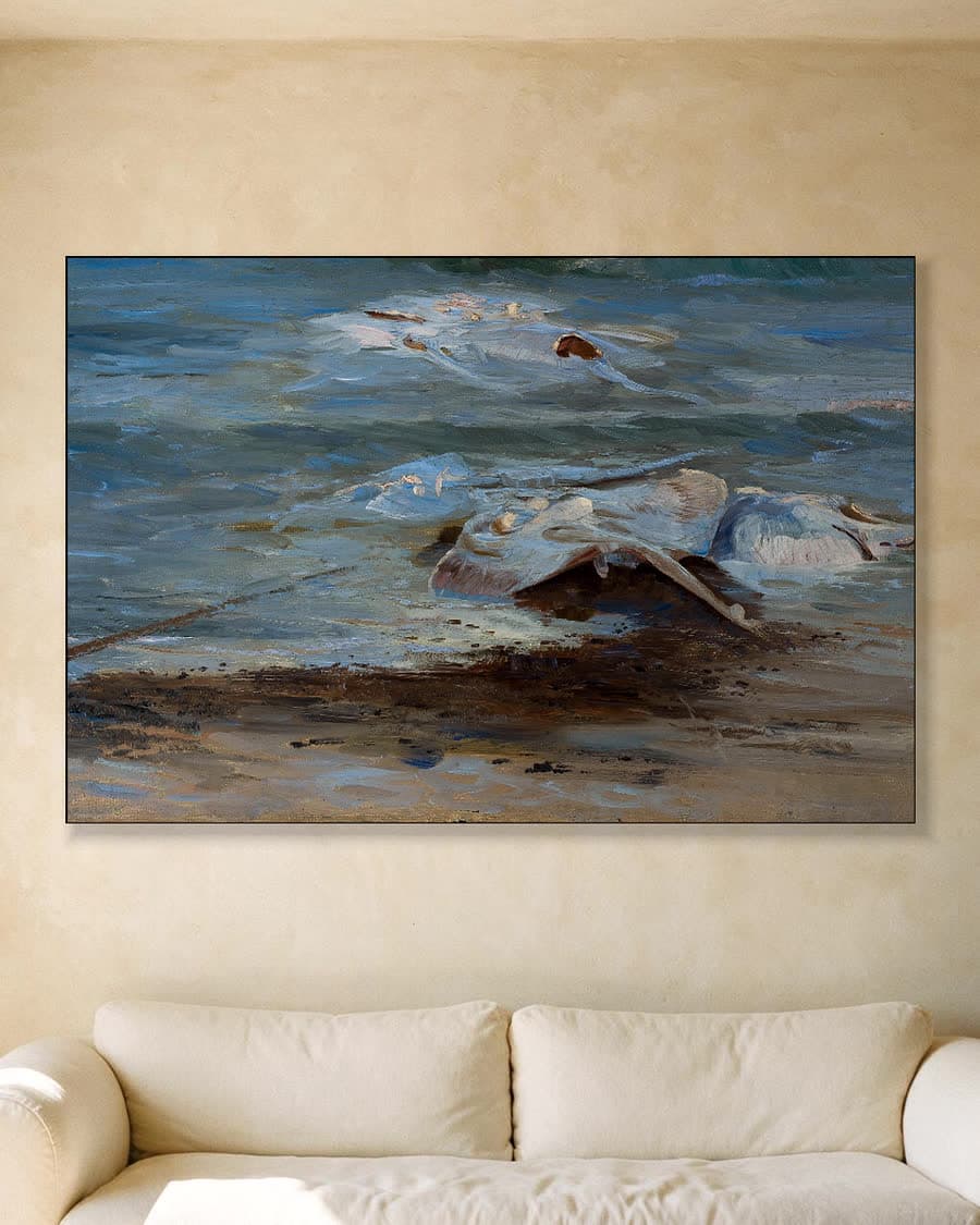 De dode robben in een aluminium frame aan dezelfde muur