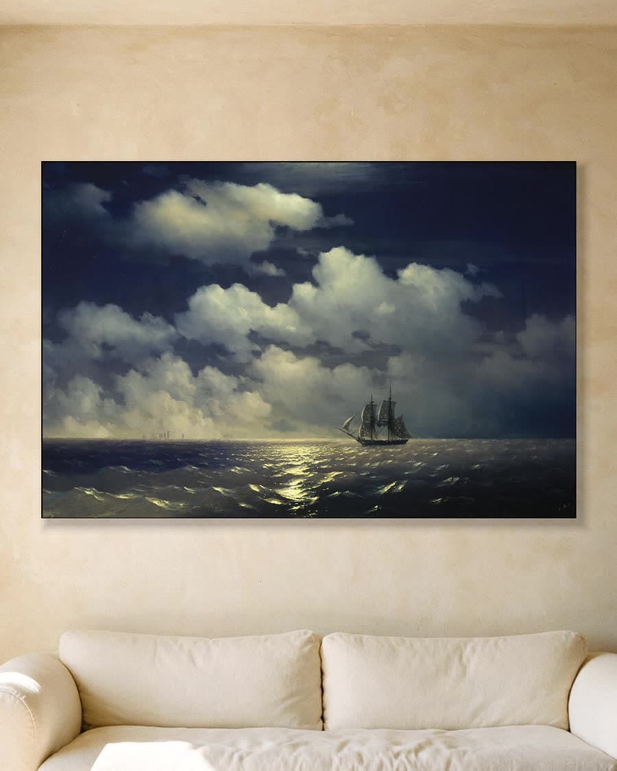 De brik Mercurius ontmoet het Russische eskader in een aluminium frame aan dezelfde muur