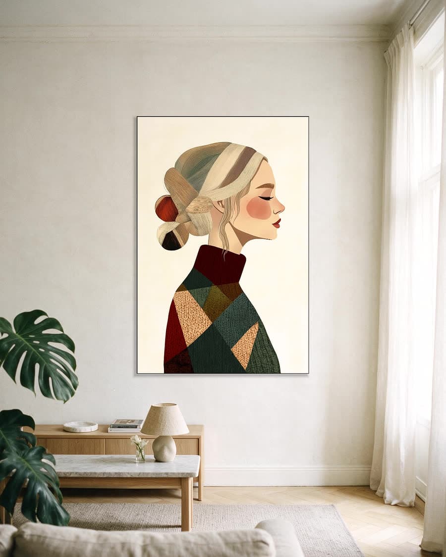 Wintertrui in een aluminium frame aan dezelfde muur