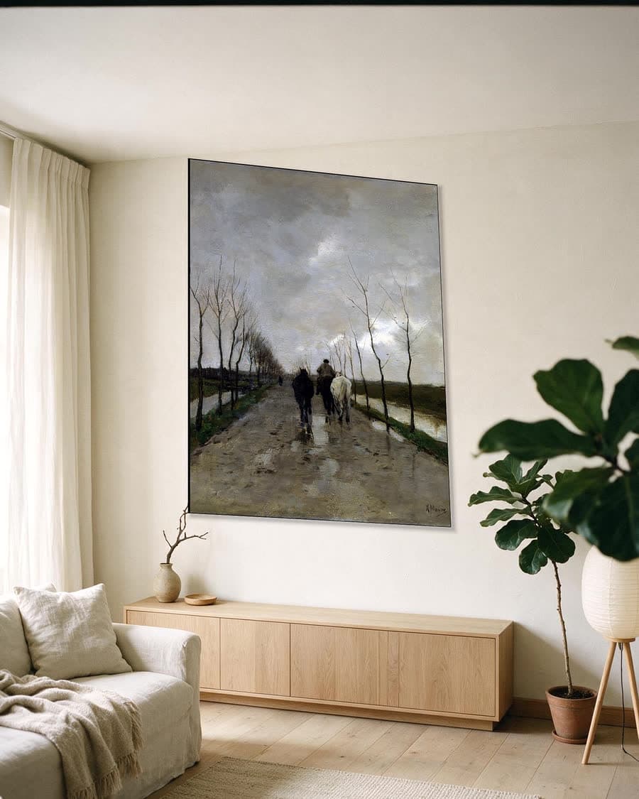 Hollandse landweg in een aluminium frame aan dezelfde muur