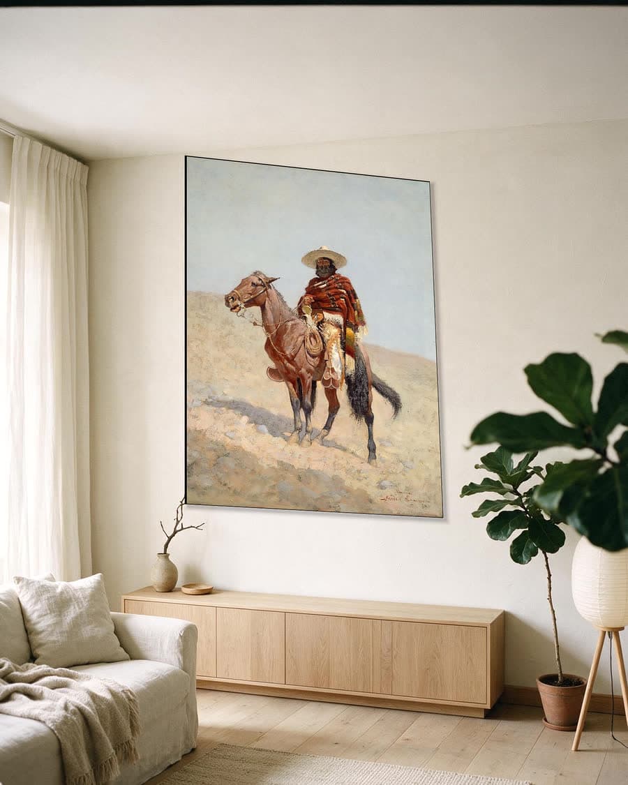 De Mexicaanse vaquero in een aluminium frame aan dezelfde muur