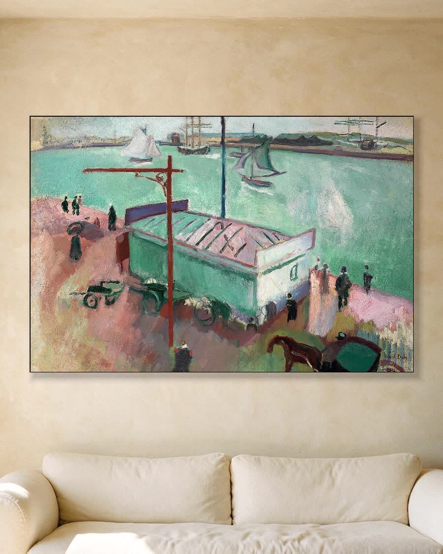 De haven van Le Havre in een aluminium frame aan dezelfde muur