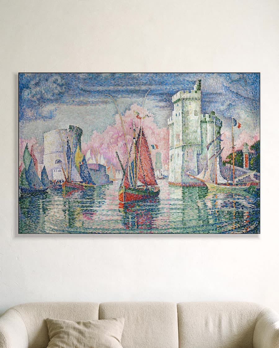 De haveningang van La Rochelle in een aluminium frame aan dezelfde muur