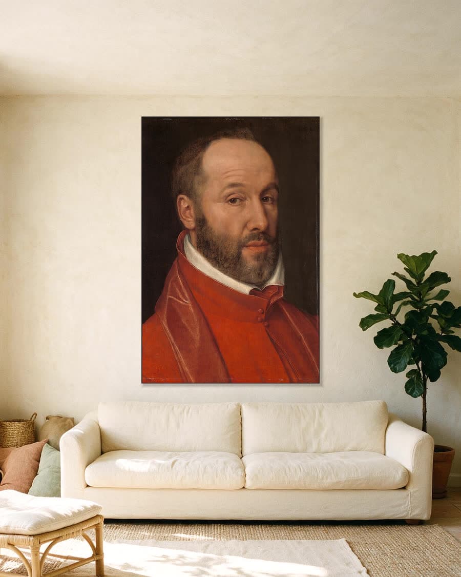 Portret van Antoine Perrenot, kardinaal de Granvelle in een aluminium frame aan dezelfde muur