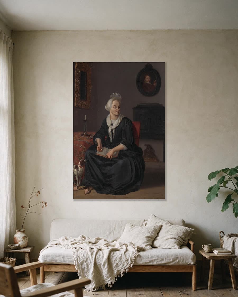 Anna de Hooghe, 1645-1717, vierde echtgenote van de schilder in een aluminium frame aan dezelfde muur