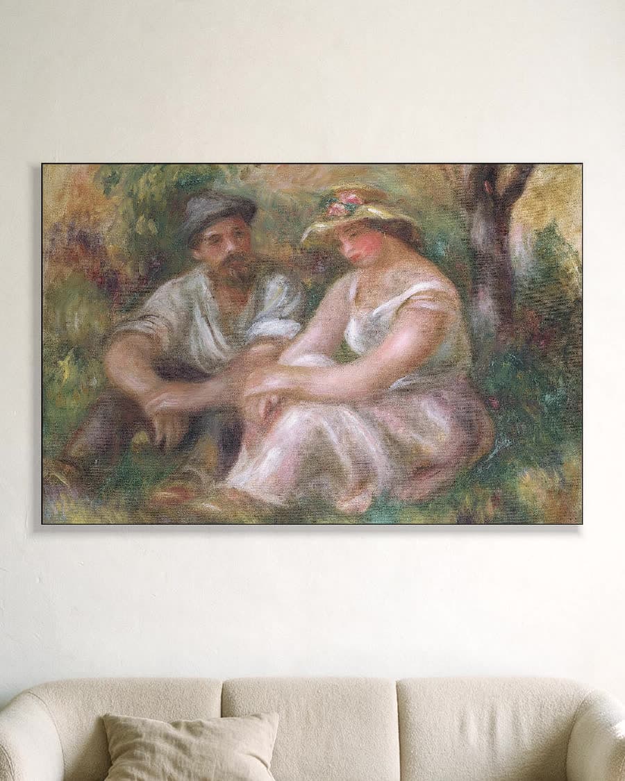 Het gesprek in een aluminium frame aan dezelfde muur
