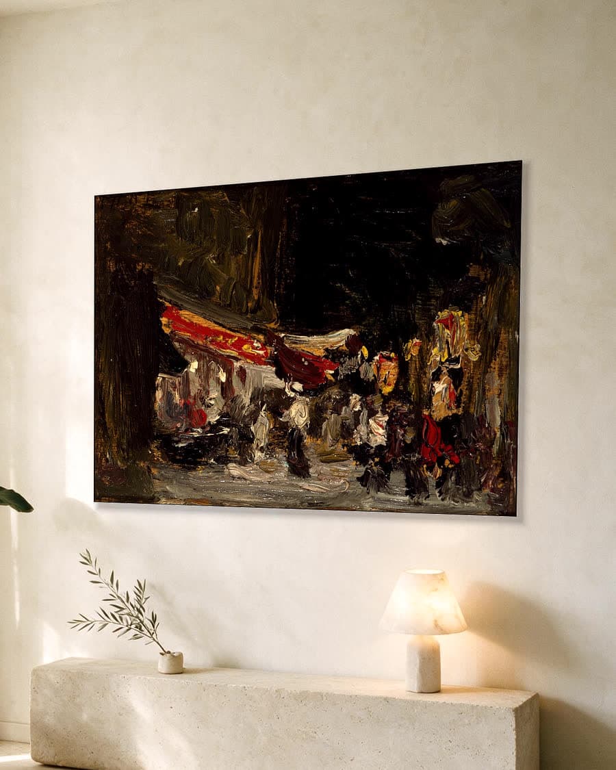 Avond op de pier in een aluminium frame aan dezelfde muur