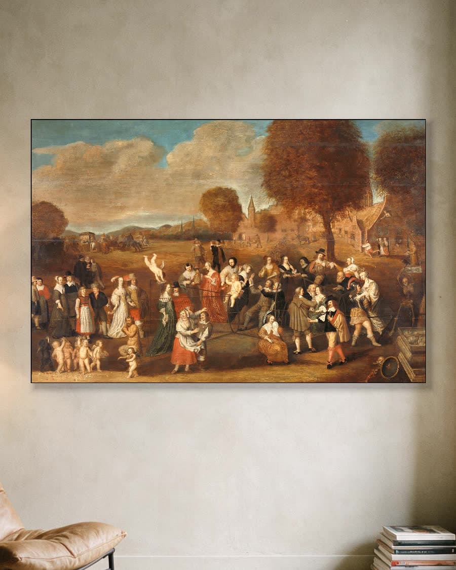 De huwelijksfuik: allegorie op het huwelijk in een aluminium frame aan dezelfde muur