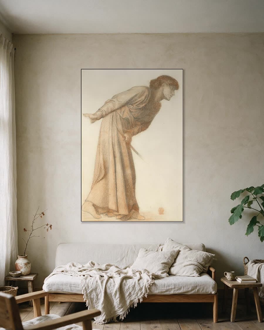 Dantes droom op het moment van de dood van Beatrice, figuurstudie in een aluminium frame aan dezelfde muur