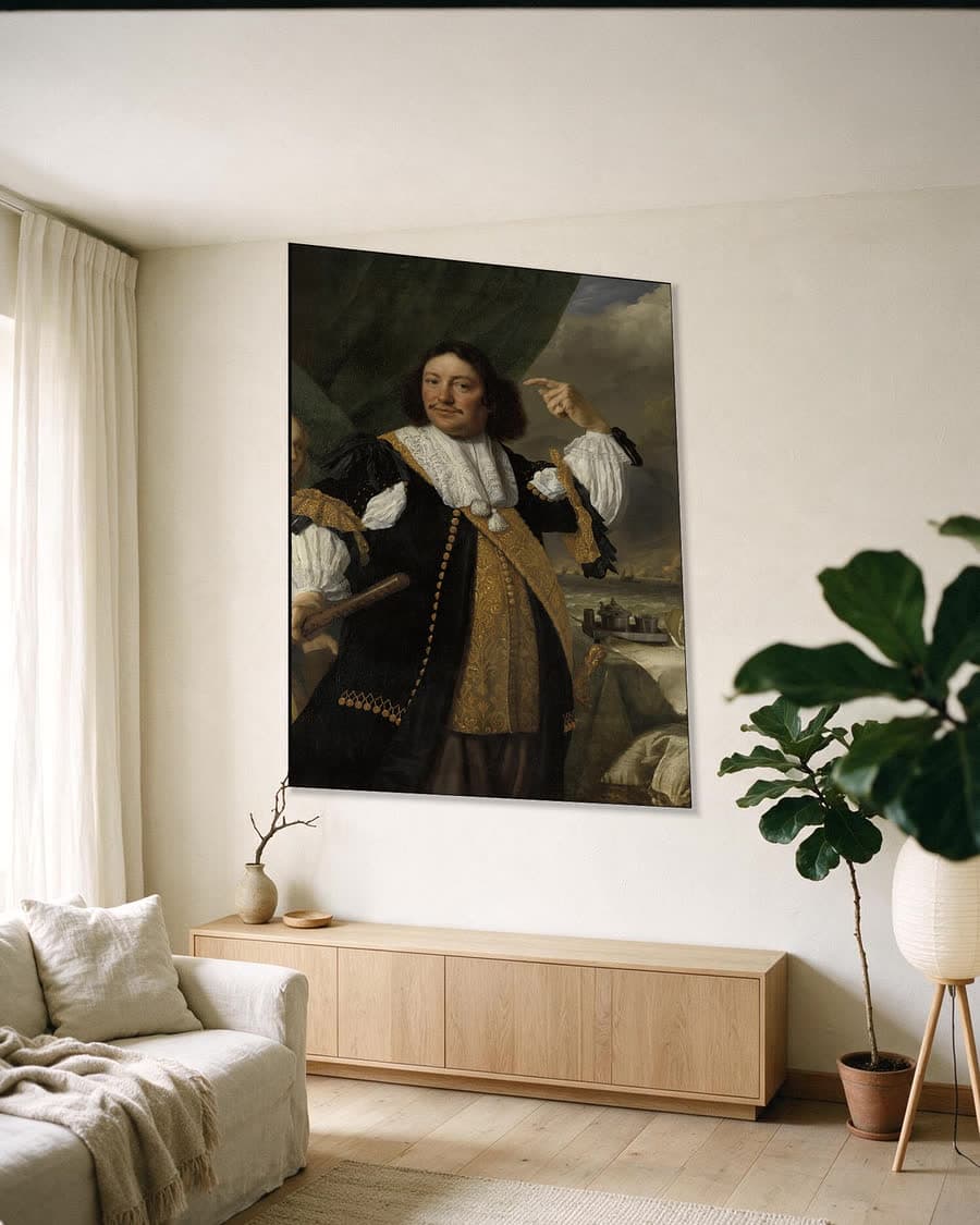 Aert van Nes, luitenant-admiraal in een aluminium frame aan dezelfde muur