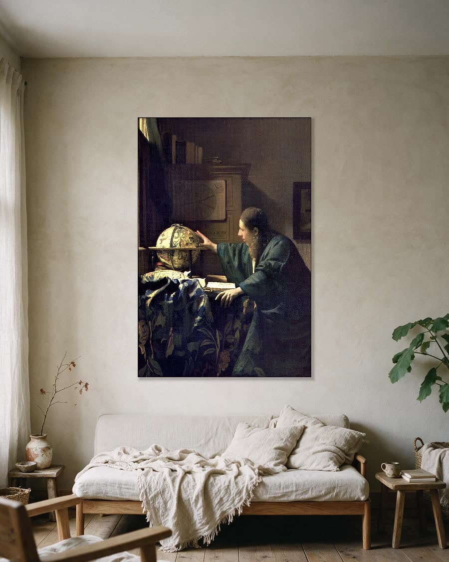 De Astronoom in een aluminium frame aan dezelfde muur