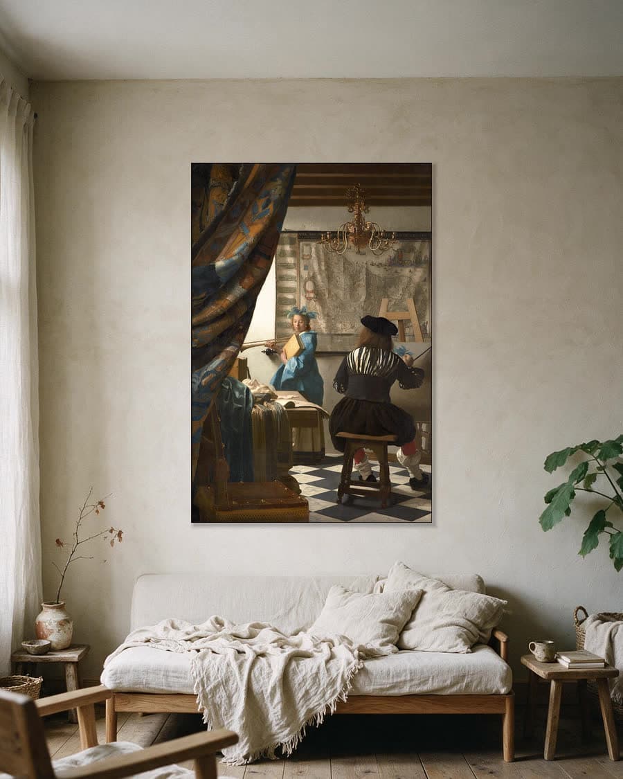 De Schilderkunst in een aluminium frame aan dezelfde muur
