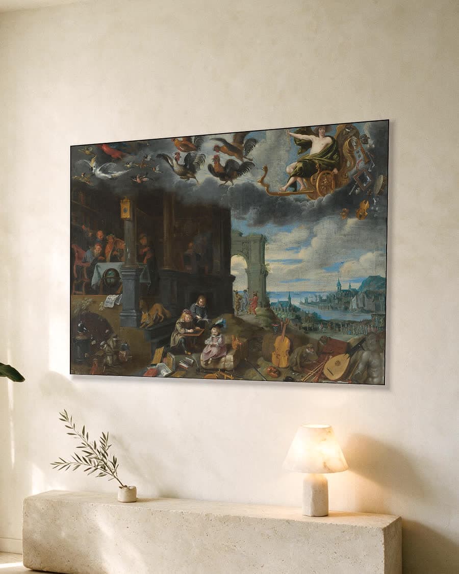De kinderen van de planeet Mercurius in een aluminium frame aan dezelfde muur