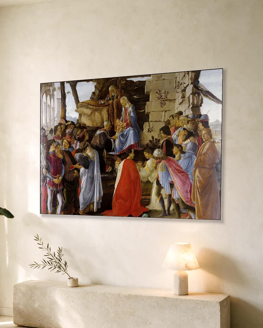 Aanbidding der wijzen in een aluminium frame aan dezelfde muur