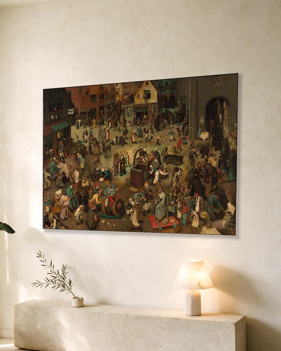 De strijd tussen Vasten en Vastenavond in een aluminium frame aan dezelfde muur
