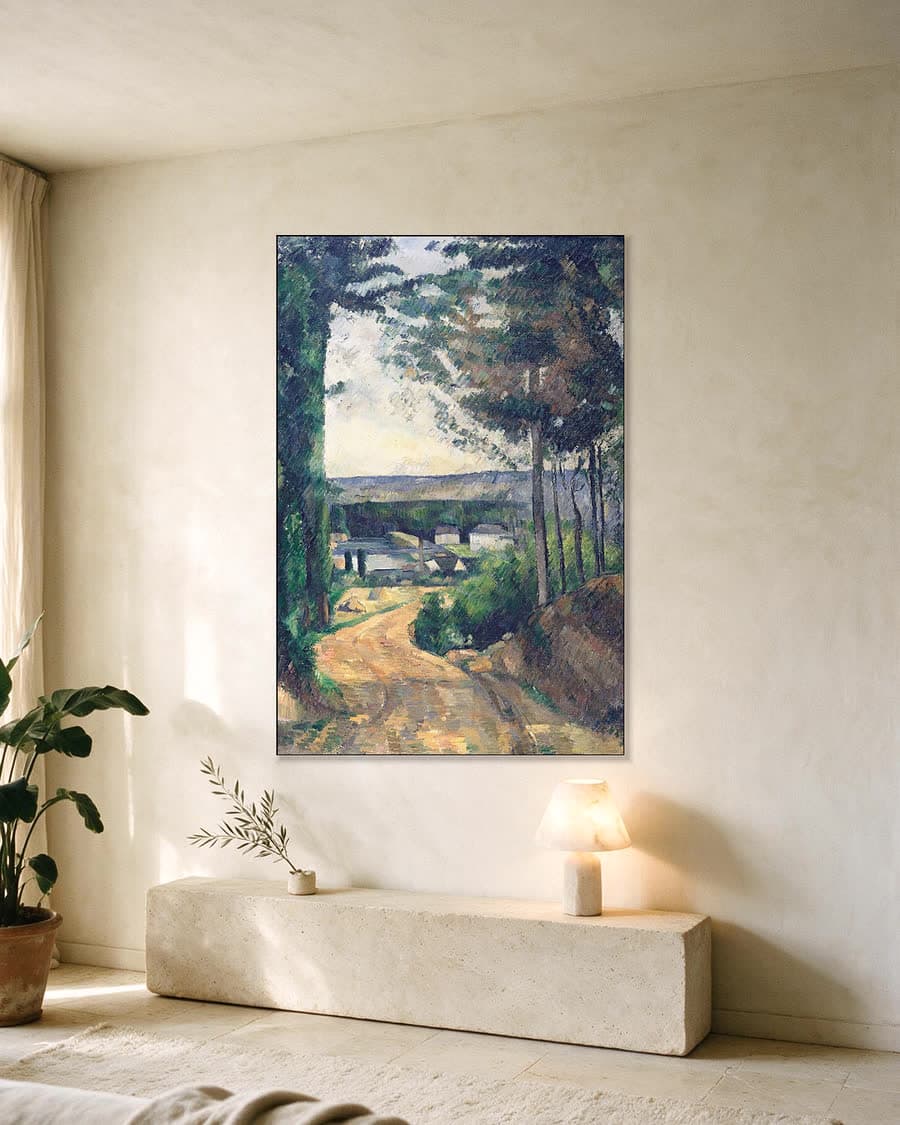 Weg naar de vijver in een aluminium frame aan dezelfde muur