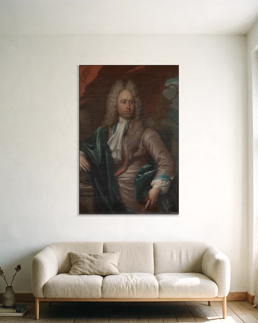 Caspar Adriaen Parduyn, baljuw van Middelburg in een aluminium frame aan dezelfde muur
