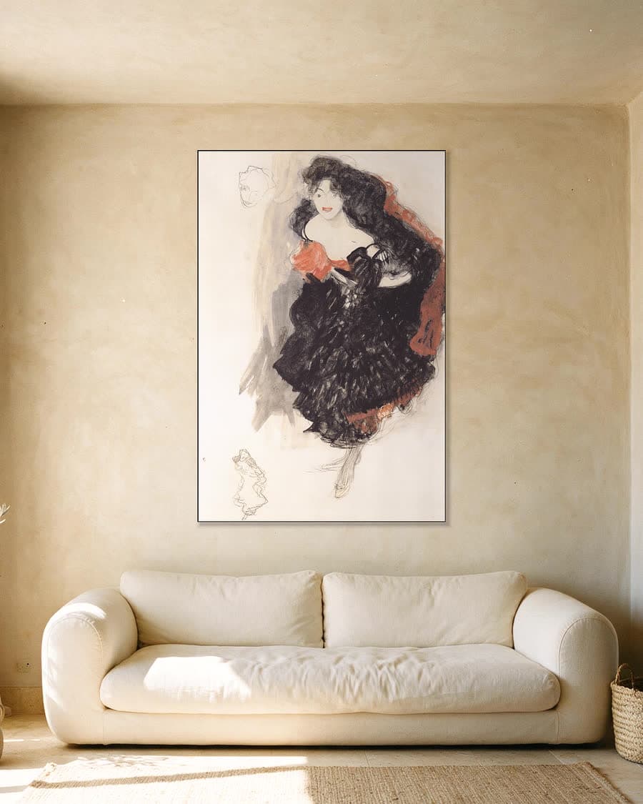 Studie voor het schilderij Judith II in een aluminium frame aan dezelfde muur