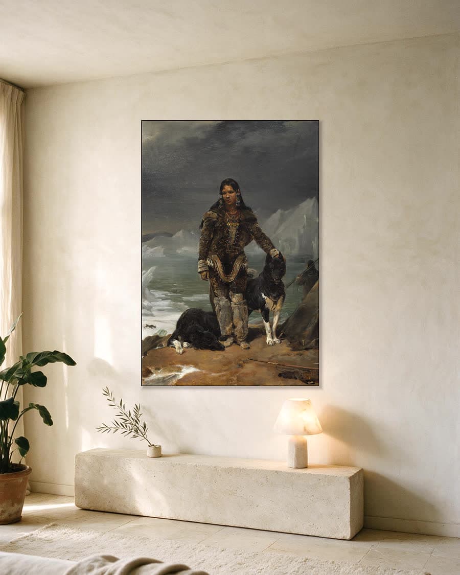 Een vrouw uit het noordpoolgebied in een aluminium frame aan dezelfde muur
