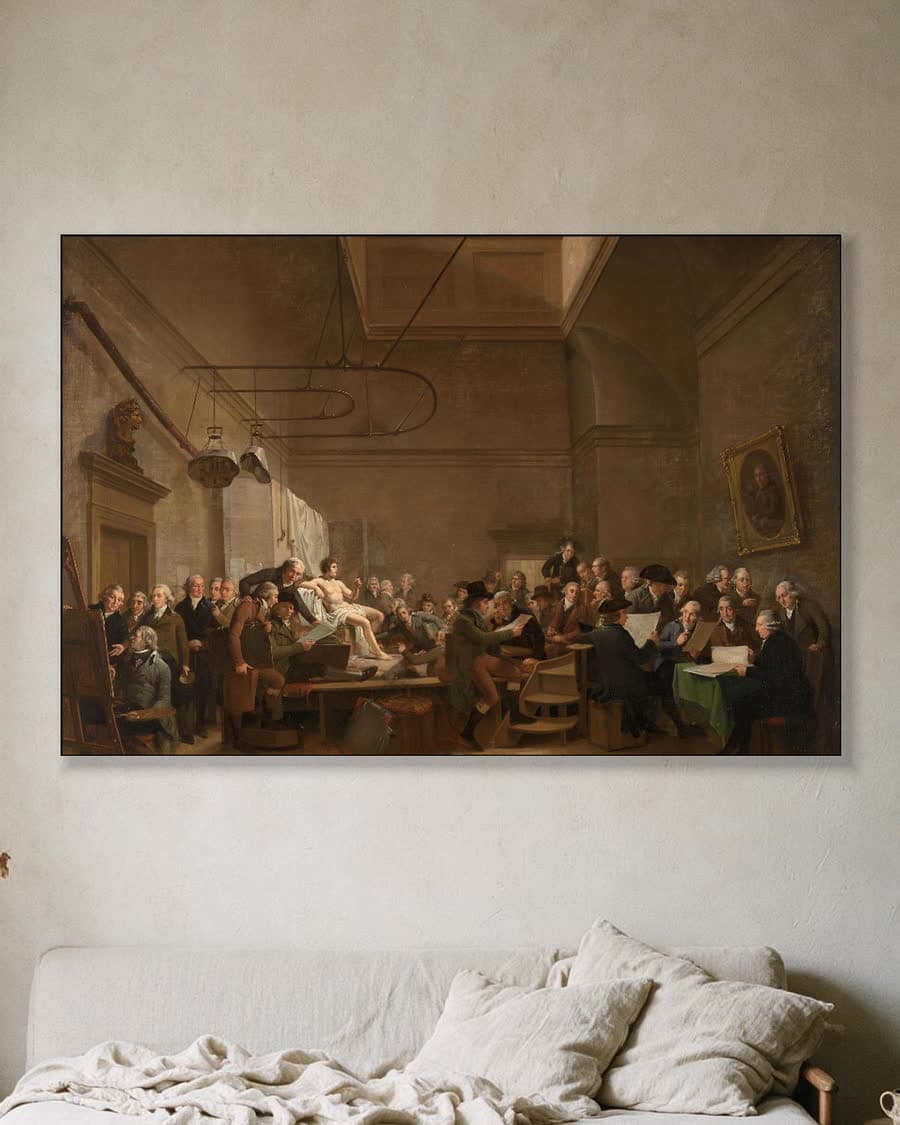 De tekenzaal van de maatschappij Felix Meritis in Amsterdam in een aluminium frame aan dezelfde muur