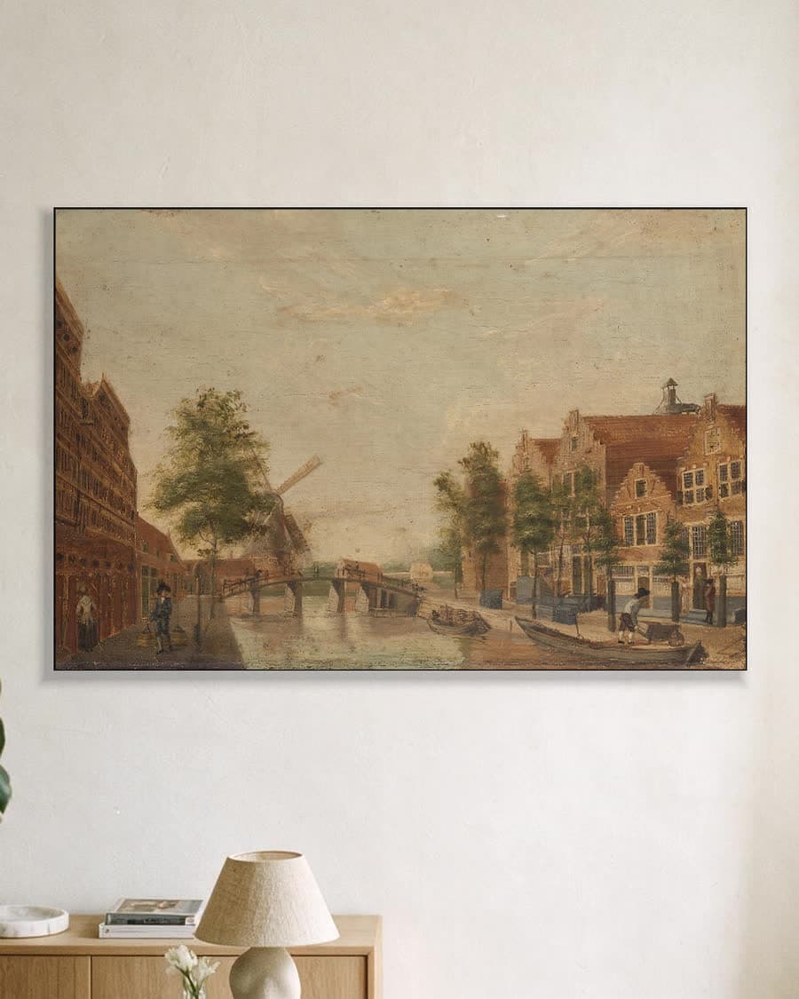 De Brouwersgracht te Amsterdam in een aluminium frame aan dezelfde muur