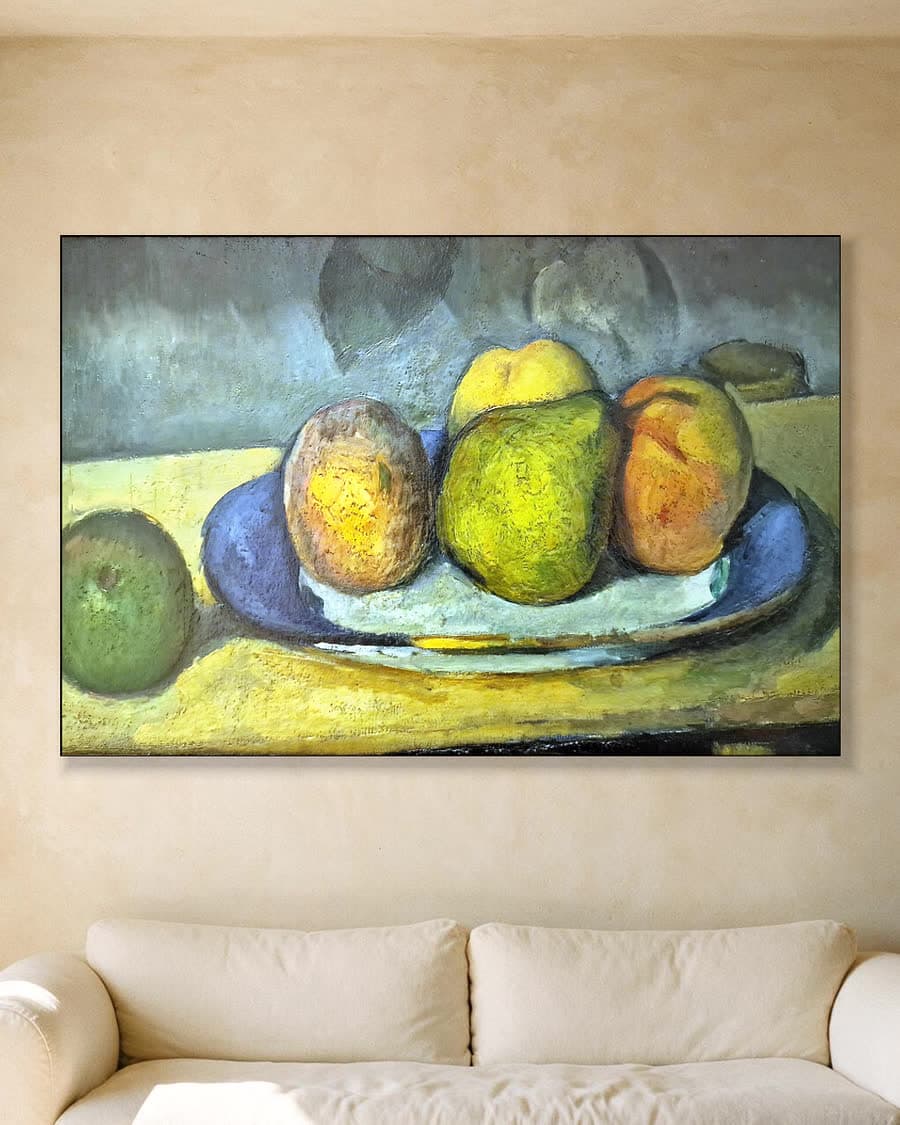 Vruchten in een aluminium frame aan dezelfde muur