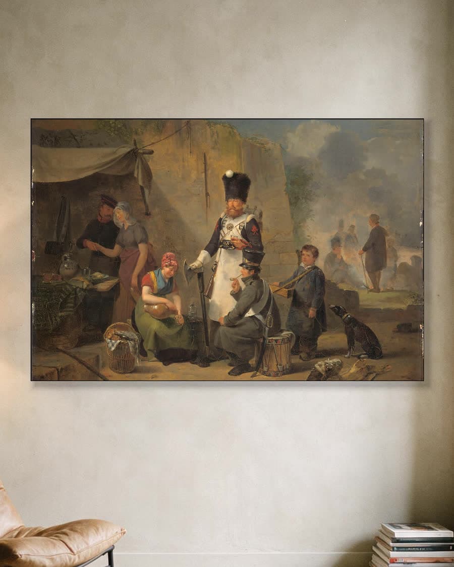 De marketentster in een aluminium frame aan dezelfde muur
