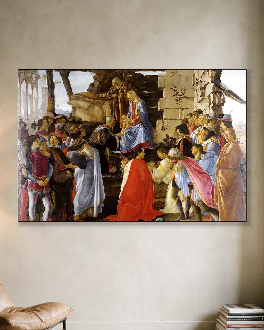 Aanbidding der wijzen in een aluminium frame aan dezelfde muur