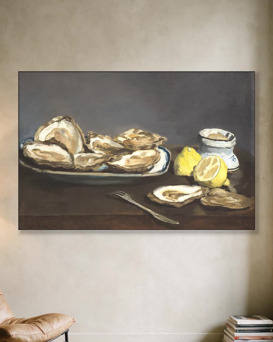 Oesters in een aluminium frame aan dezelfde muur
