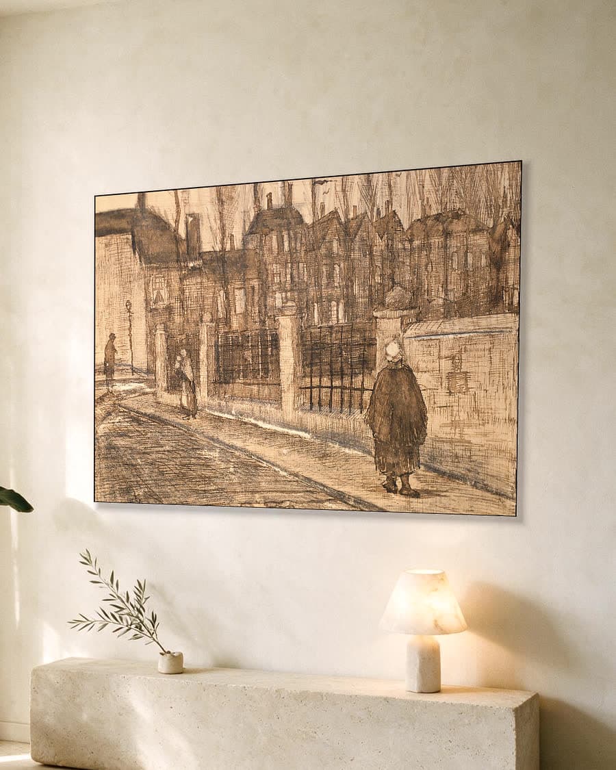 Gezicht op Den Haag (Paddemoes) in een aluminium frame aan dezelfde muur