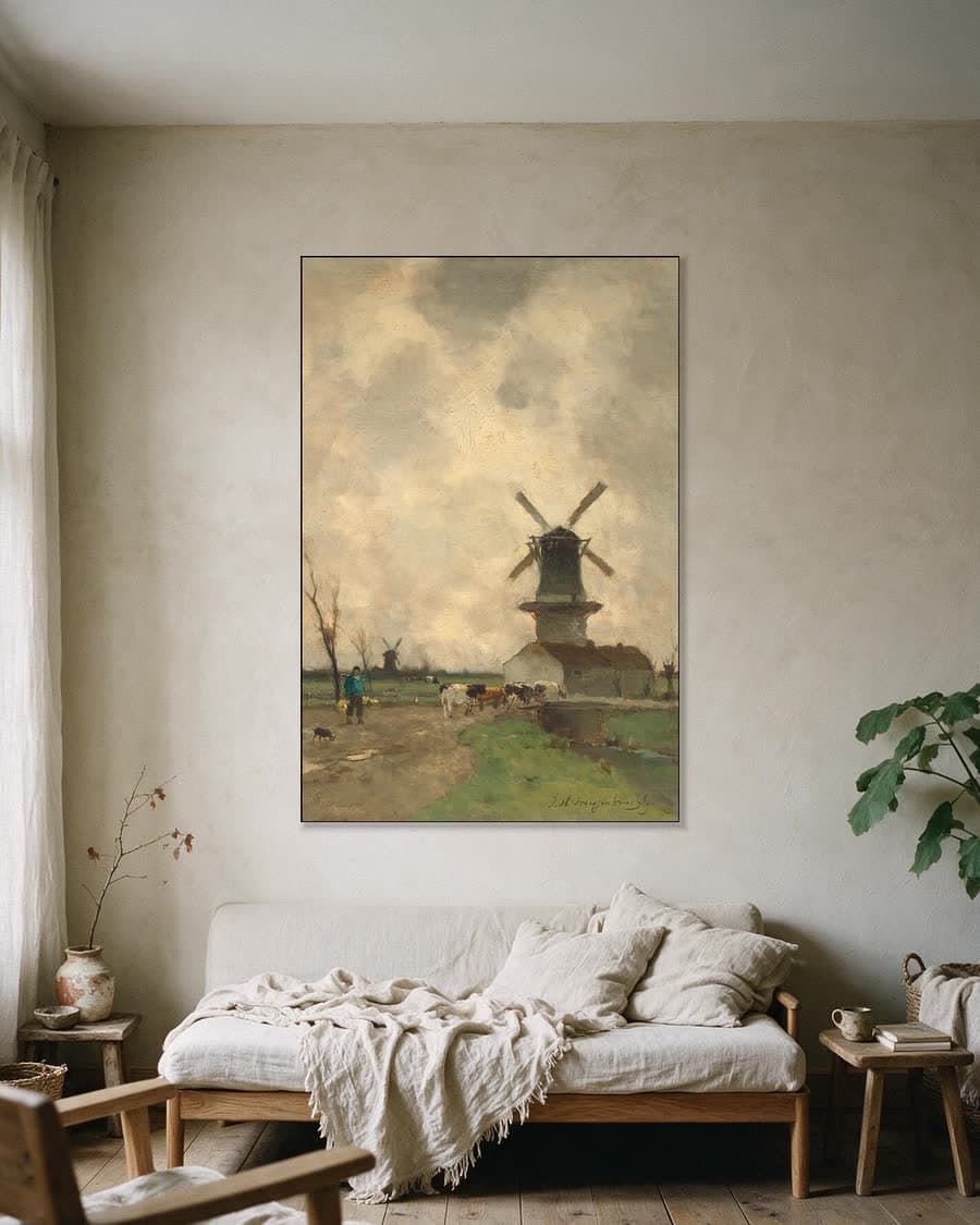 De molen in een aluminium frame aan dezelfde muur