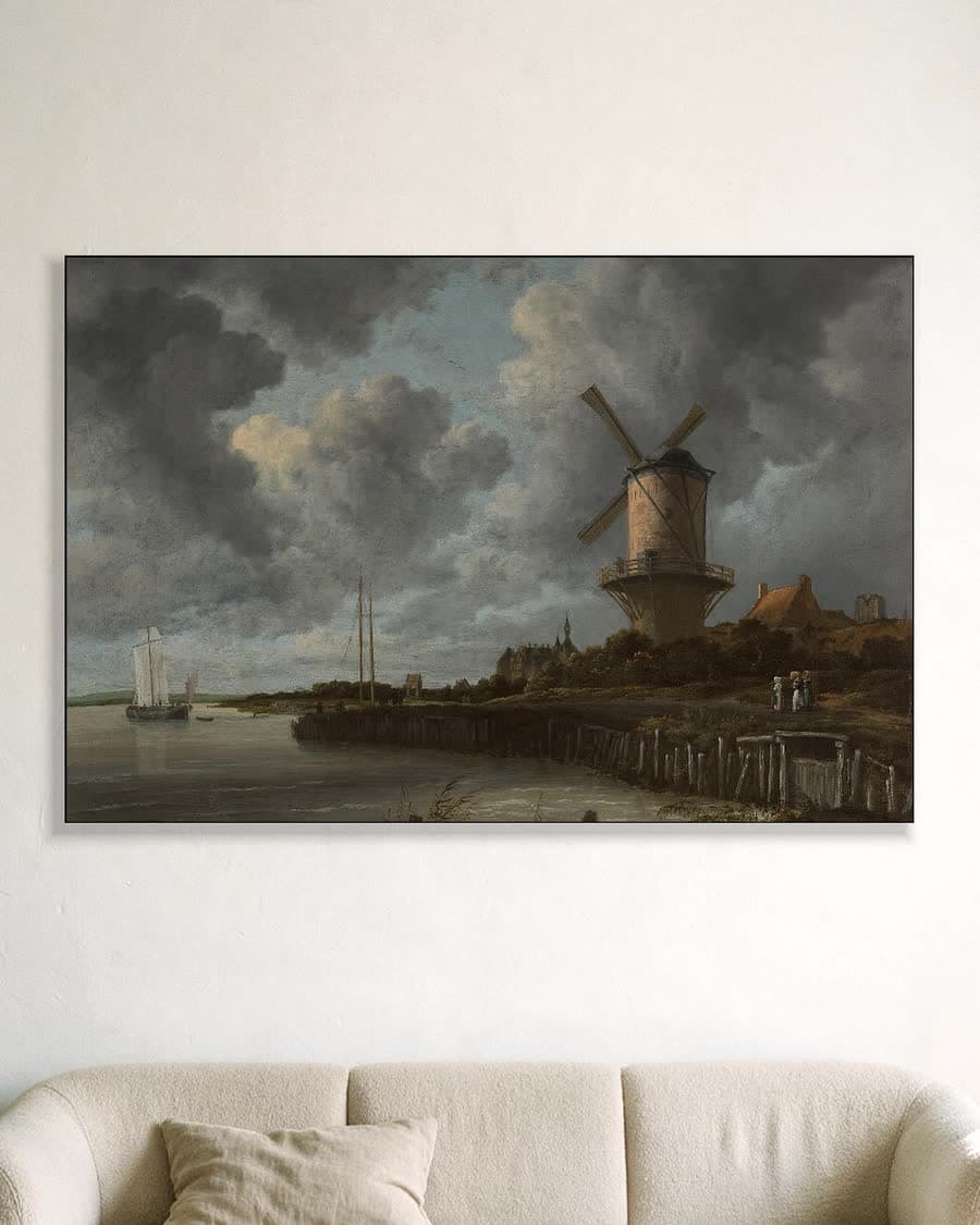De molen bij Wijk bij Duurstede in een aluminium frame aan dezelfde muur