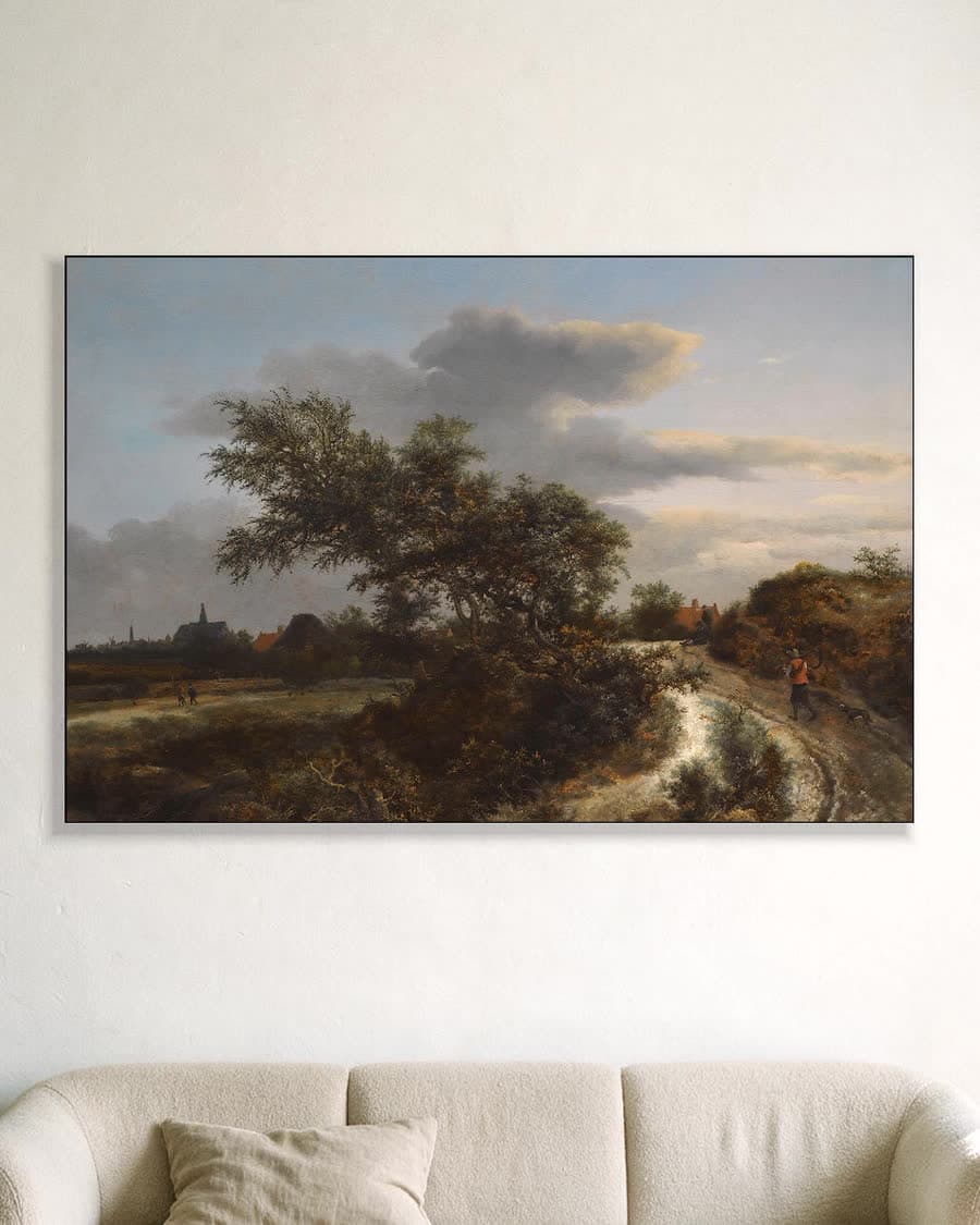 Duinlandschap bij Haarlem in een aluminium frame aan dezelfde muur