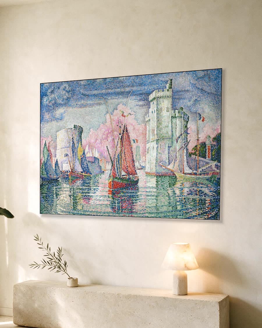 De haveningang van La Rochelle in een aluminium frame aan dezelfde muur