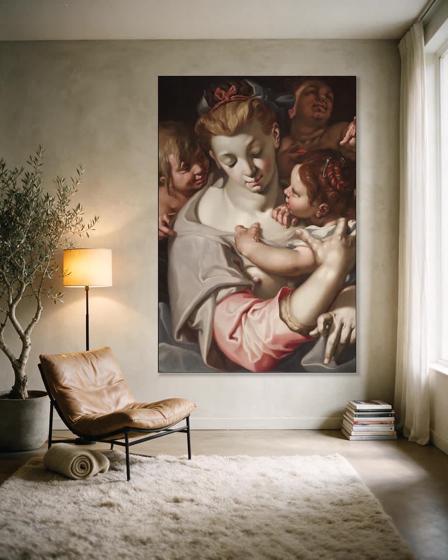 De naastenliefde in een aluminium frame aan dezelfde muur