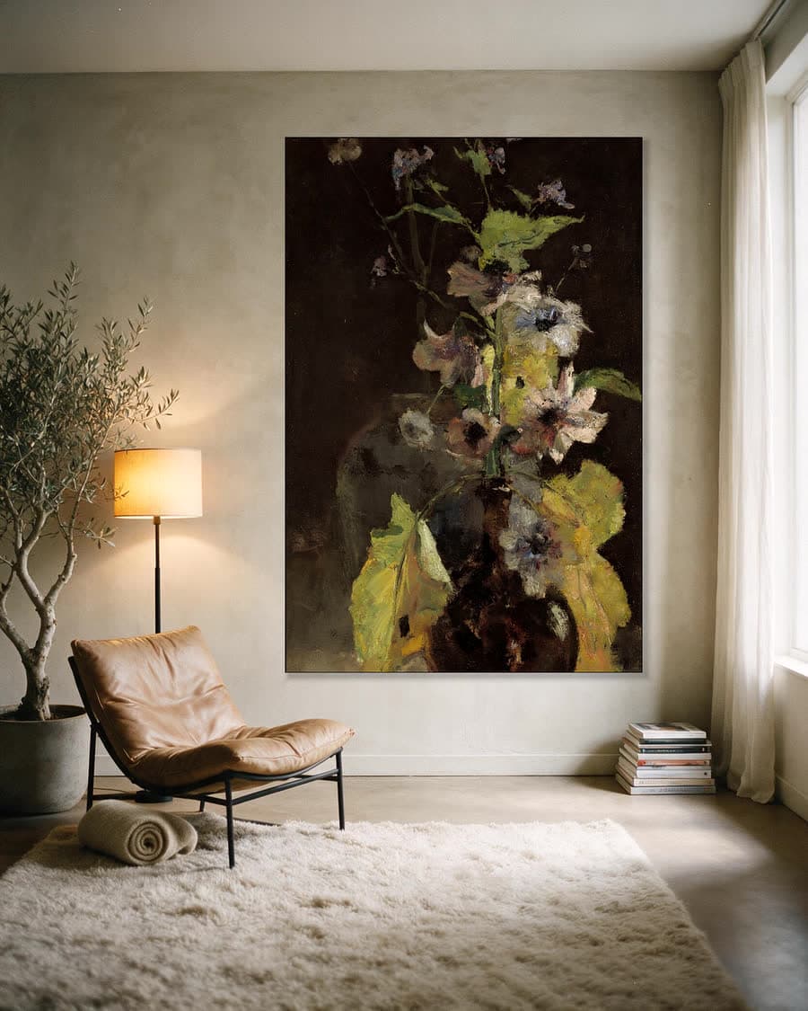 Anemonen in een aluminium frame aan dezelfde muur
