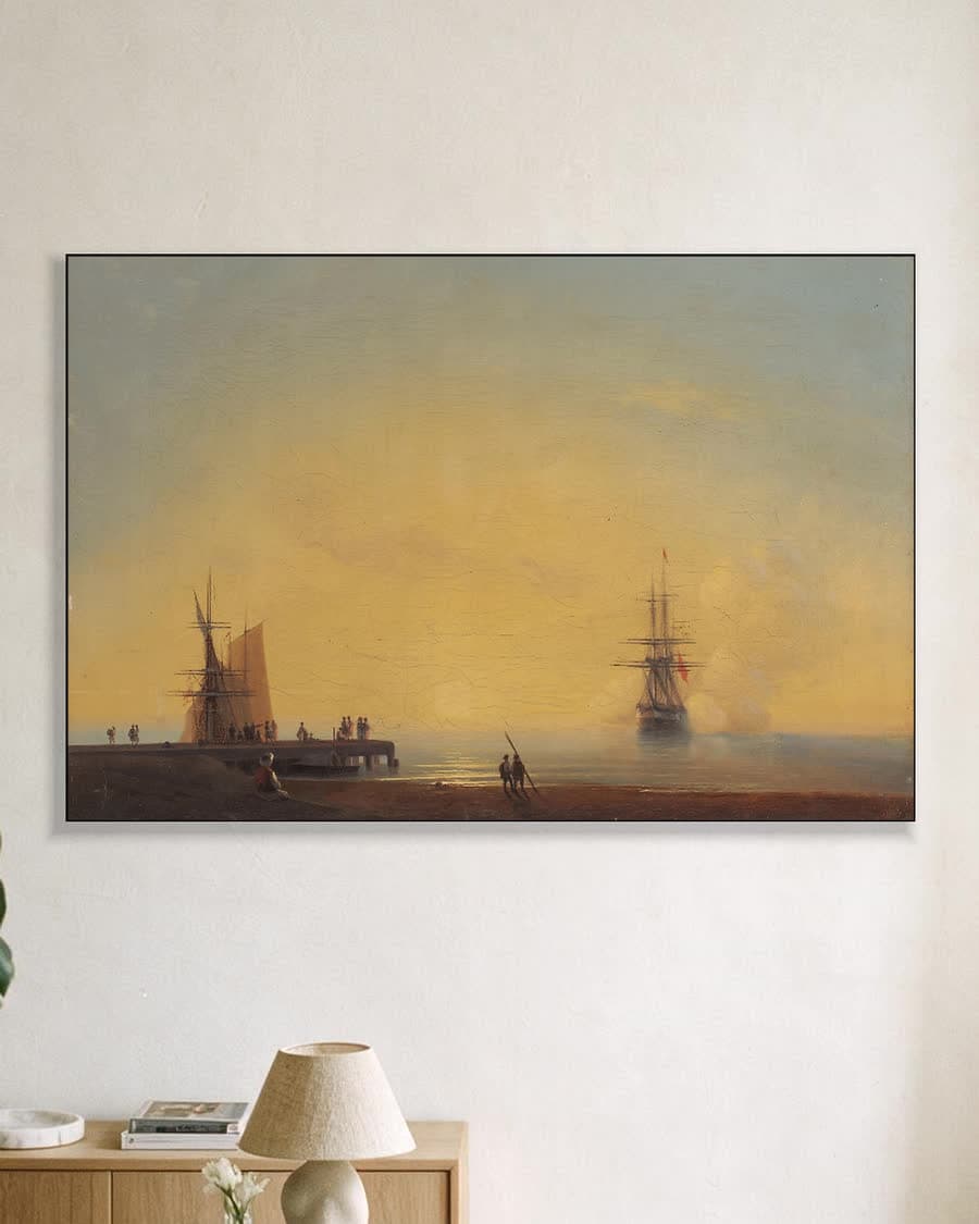 Op de rede, avond in een aluminium frame aan dezelfde muur