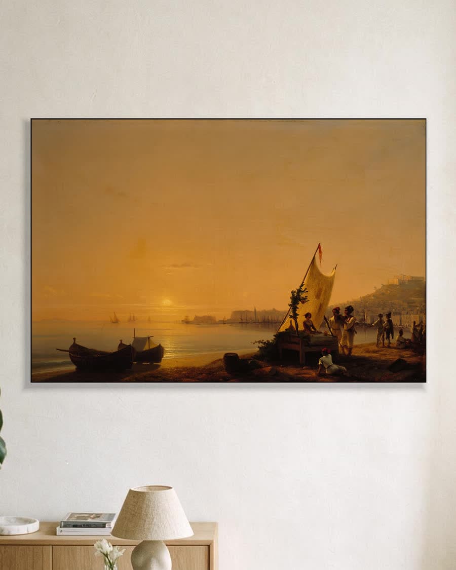 De baai van Napels in een aluminium frame aan dezelfde muur