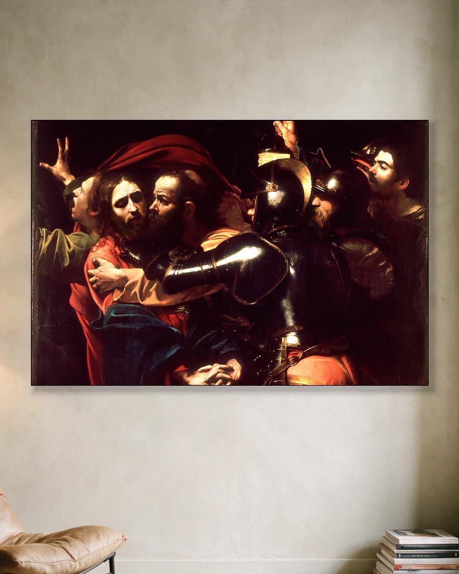 De gevangenneming van Christus in een aluminium frame aan dezelfde muur
