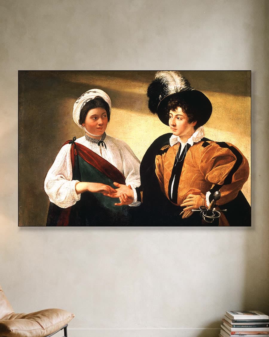 De waarzegster in een aluminium frame aan dezelfde muur