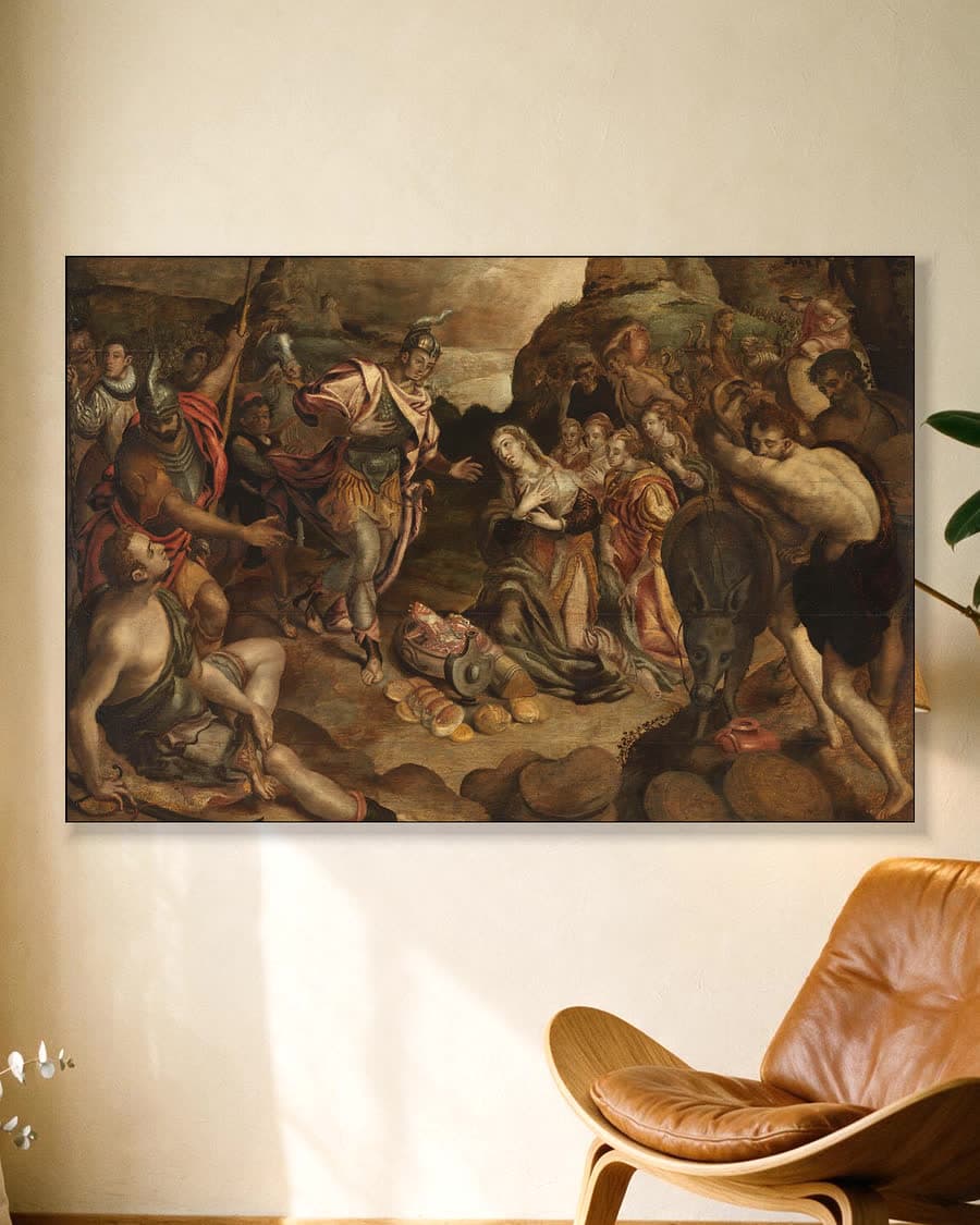De ontmoeting van David en Abigaïl in een aluminium frame aan dezelfde muur