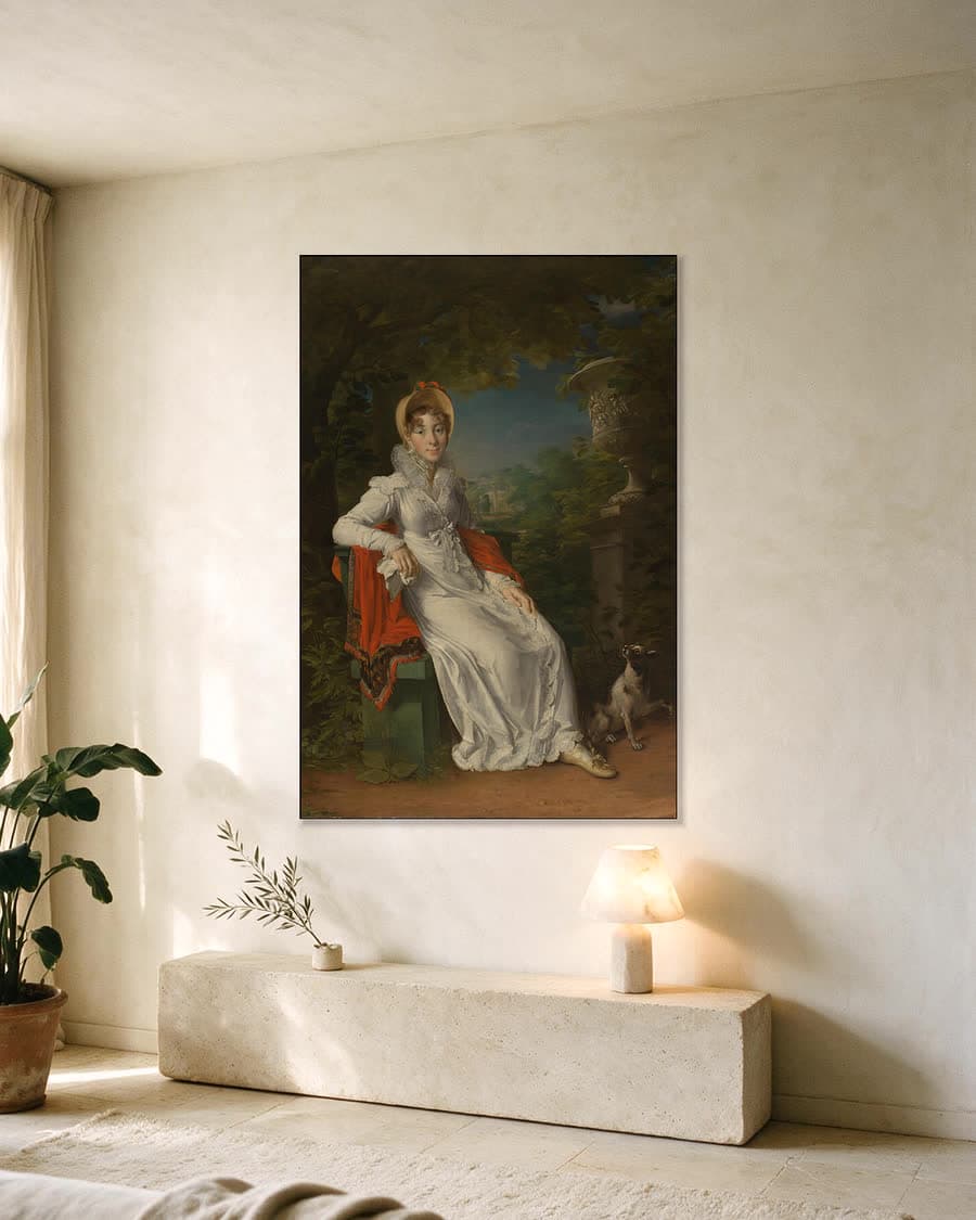 Carolina Ferdinanda Louisa van Sicilië (1798-1870). Echtgenote van Karel Ferdinand, hertog van Berry, in het park van Bagatelle in het Bois de Boulogne bij Parijs in een aluminium frame aan dezelfde muur