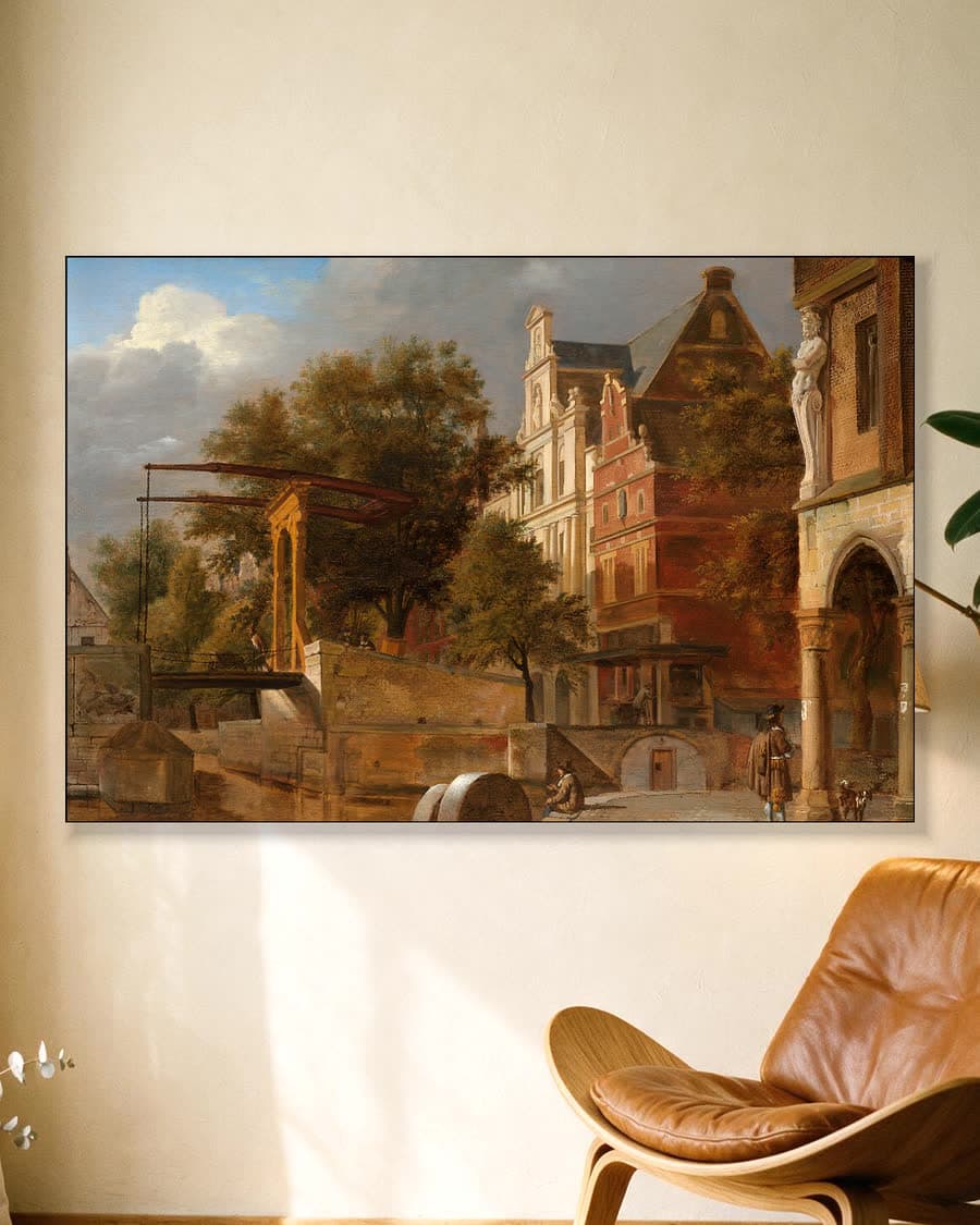 De ophaalbrug in een aluminium frame aan dezelfde muur