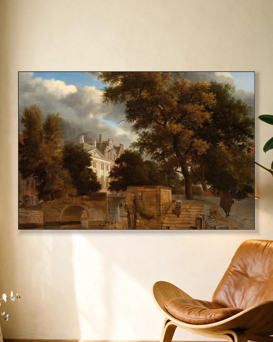 De stenen brug in een aluminium frame aan dezelfde muur